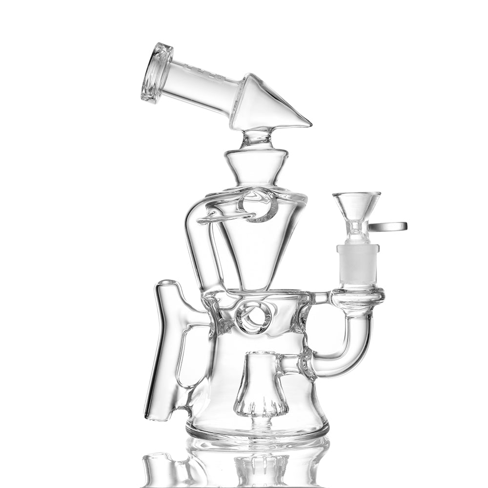 Unique Recycler 'Hour Glass' Style Bong Water Pipe - 8.4" Tall, Clear Borosilicate Glass, Unique Conical Percolator - EG Glass