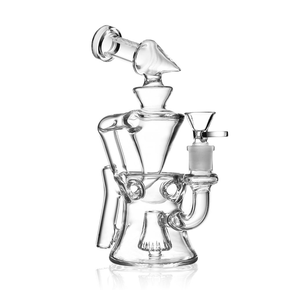 Unique Recycler 'Hour Glass' Style Bong Water Pipe - 8.4" Tall, Clear Borosilicate Glass, Unique Conical Percolator - EG Glass