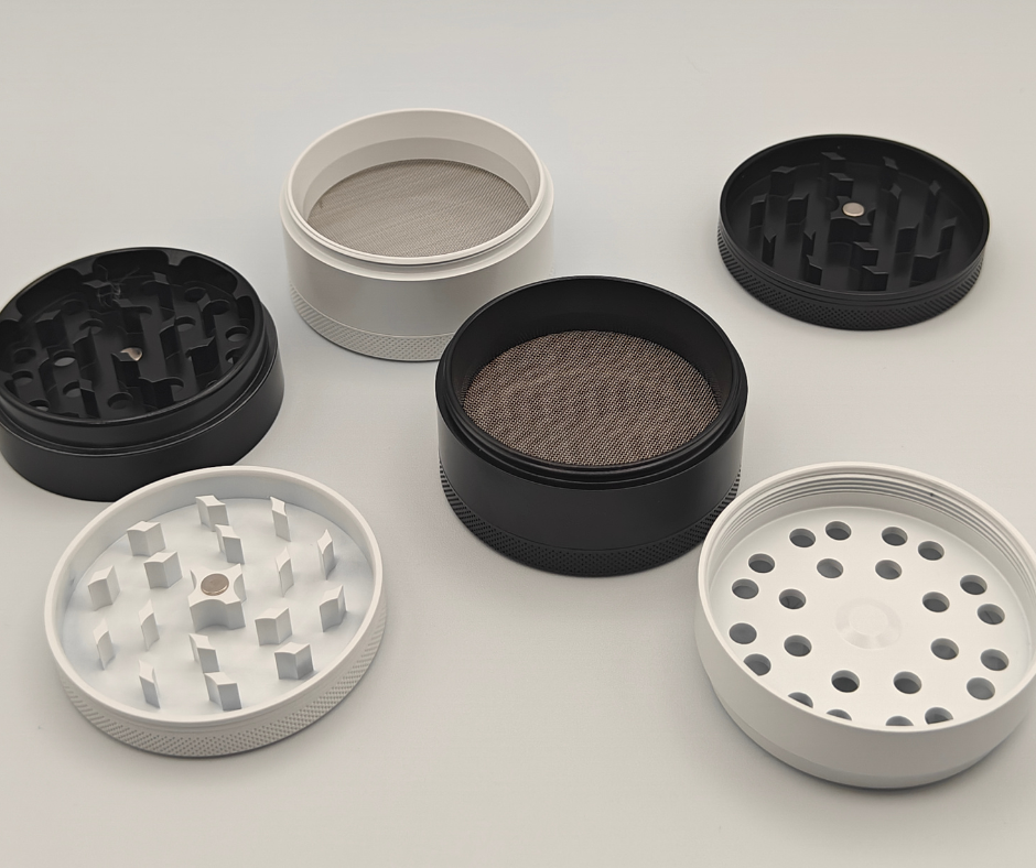Ceramic Coated Aluminum Tobacco Herb Four Piece Grinder & Shredder - Multiple Colors