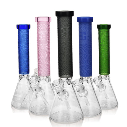 Premium Sandblasted Water Bong, Exotic Labyrinth Design | 15" Tall, Multiple Colors