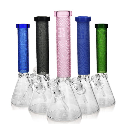 Premium Sandblasted Water Bong, Exotic Labyrinth Design | 15" Tall, Multiple Colors