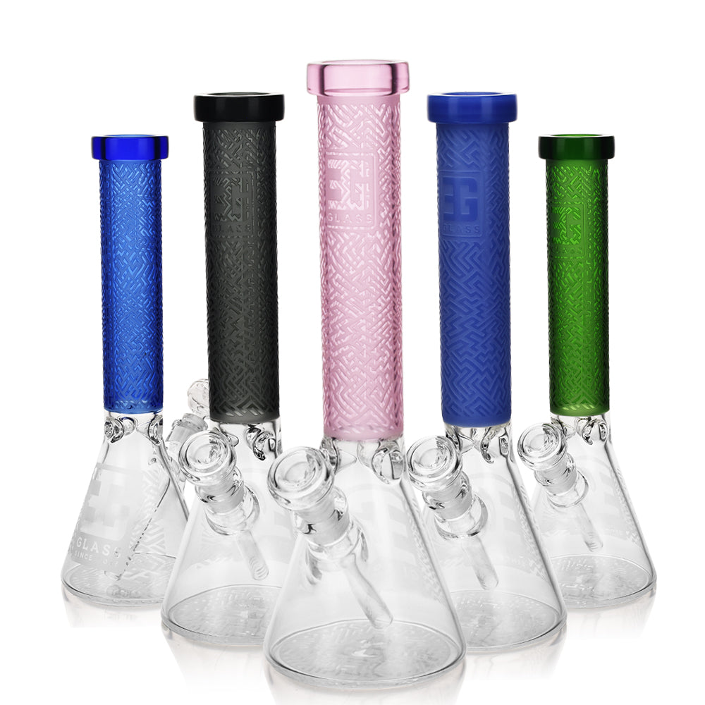 Premium Sandblasted Water Bong, Exotic Labyrinth Design | 15" Tall, Multiple Colors