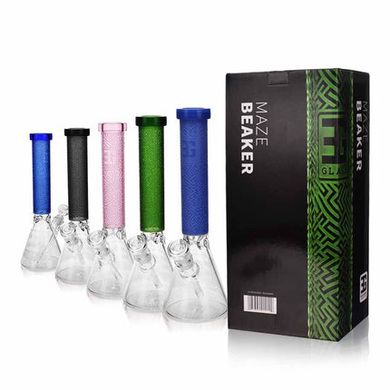 Premium Sandblasted Water Bong, Exotic Labyrinth Design | 15" Tall, Multiple Colors