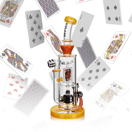 Casino Inspired Bent Neck Water Pipe Bong | Unique Dice Percolator, Novelty Glass | Available in Multiple Colors, American Wig Wag Colors!
