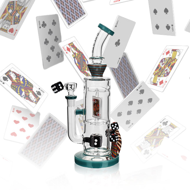 Casino Inspired Bent Neck Water Pipe Bong | Unique Dice Percolator, Novelty Glass | Available in Multiple Colors, American Wig Wag Colors!