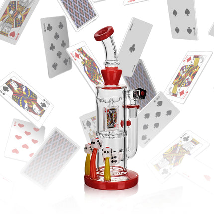 Casino Inspired Bent Neck Water Pipe Bong | Unique Dice Percolator, Novelty Glass | Available in Multiple Colors, American Wig Wag Colors!