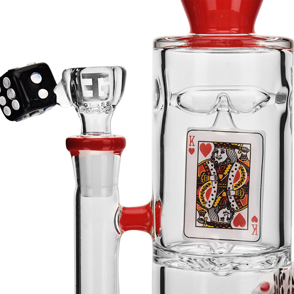 Casino Inspired Bent Neck Water Pipe Bong | Unique Dice Percolator, Novelty Glass | Available in Multiple Colors, American Wig Wag Colors!