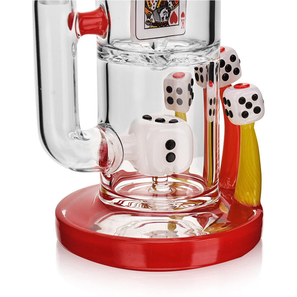Casino Inspired Bent Neck Water Pipe Bong | Unique Dice Percolator, Novelty Glass | Available in Multiple Colors, American Wig Wag Colors!