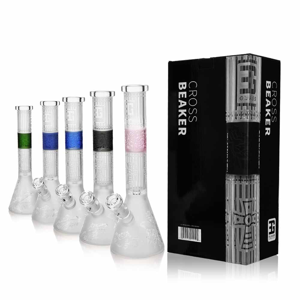 Premium Sandblasted Frosted Water Bong, Cross Symbol Design | 15" Tall, Ice Catcher, Available in Multiple Colors
