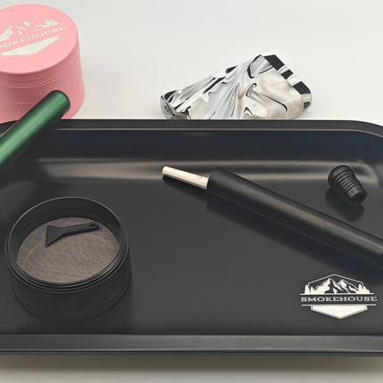 Matte Black Aluminum Metal Rolling Tray - 11x7" Medium Size - Personal Use Tray - SMOKEHOUSE