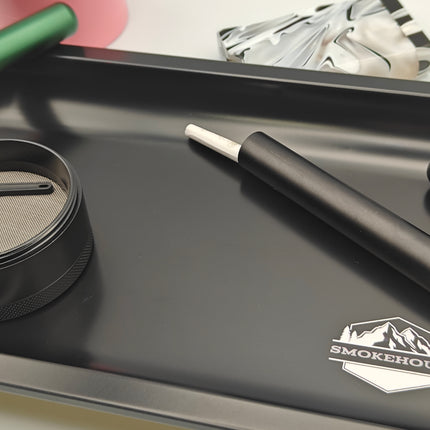 Matte Black Aluminum Metal Rolling Tray - 11x7" Medium Size - Personal Use Tray - SMOKEHOUSE