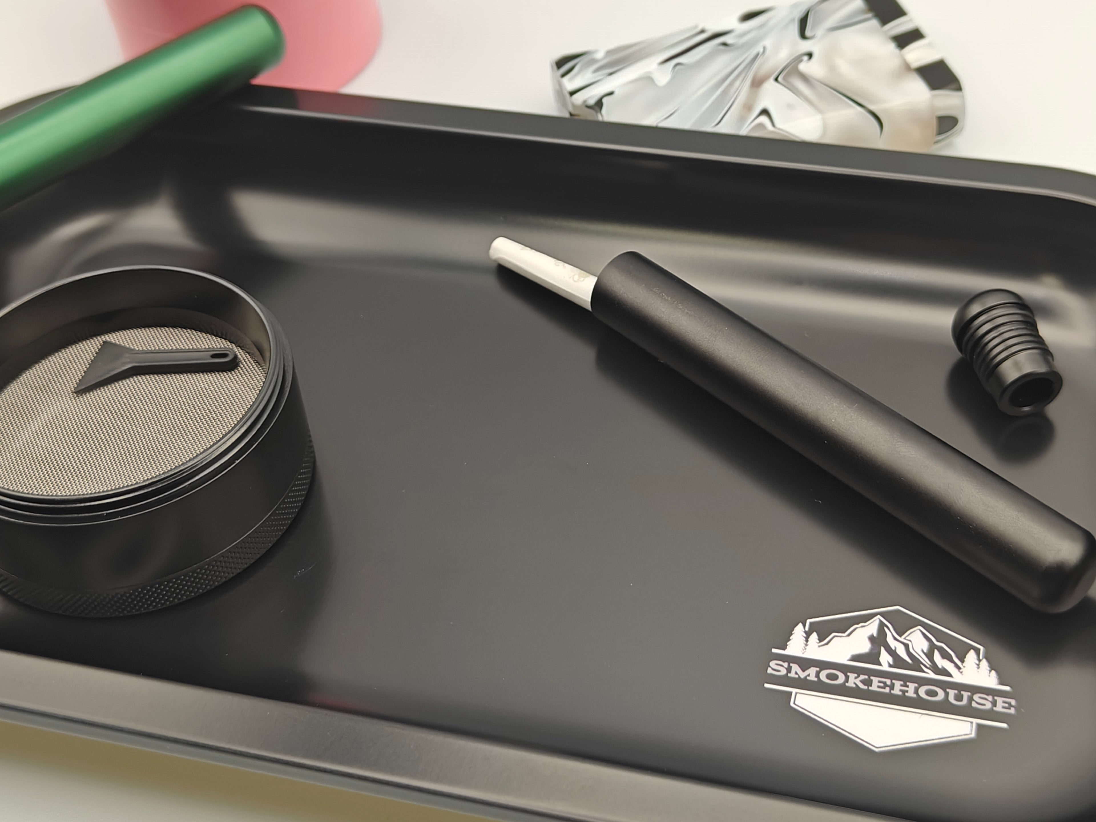 Matte Black Aluminum Metal Rolling Tray - 11x7" Medium Size - Personal Use Tray - SMOKEHOUSE