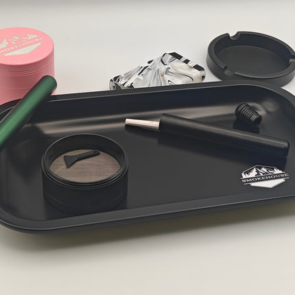 Matte Black Aluminum Metal Rolling Tray - 11x7" Medium Size - Personal Use Tray - SMOKEHOUSE