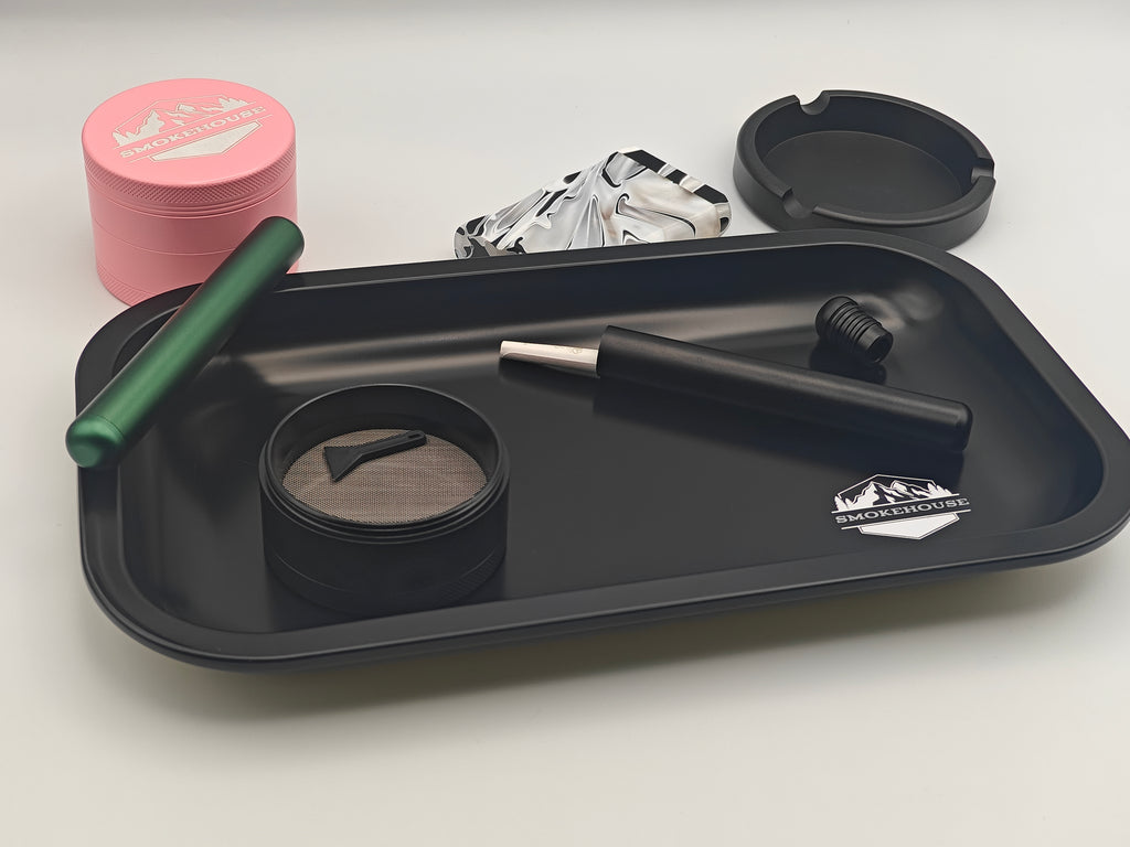 Matte Black Aluminum Metal Rolling Tray - 11x7" Medium Size - Personal Use Tray - SMOKEHOUSE