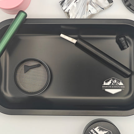 Matte Black Aluminum Metal Rolling Tray - 11x7" Medium Size - Personal Use Tray - SMOKEHOUSE