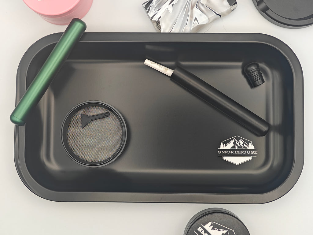 Matte Black Aluminum Metal Rolling Tray - 11x7" Medium Size - Personal Use Tray - SMOKEHOUSE