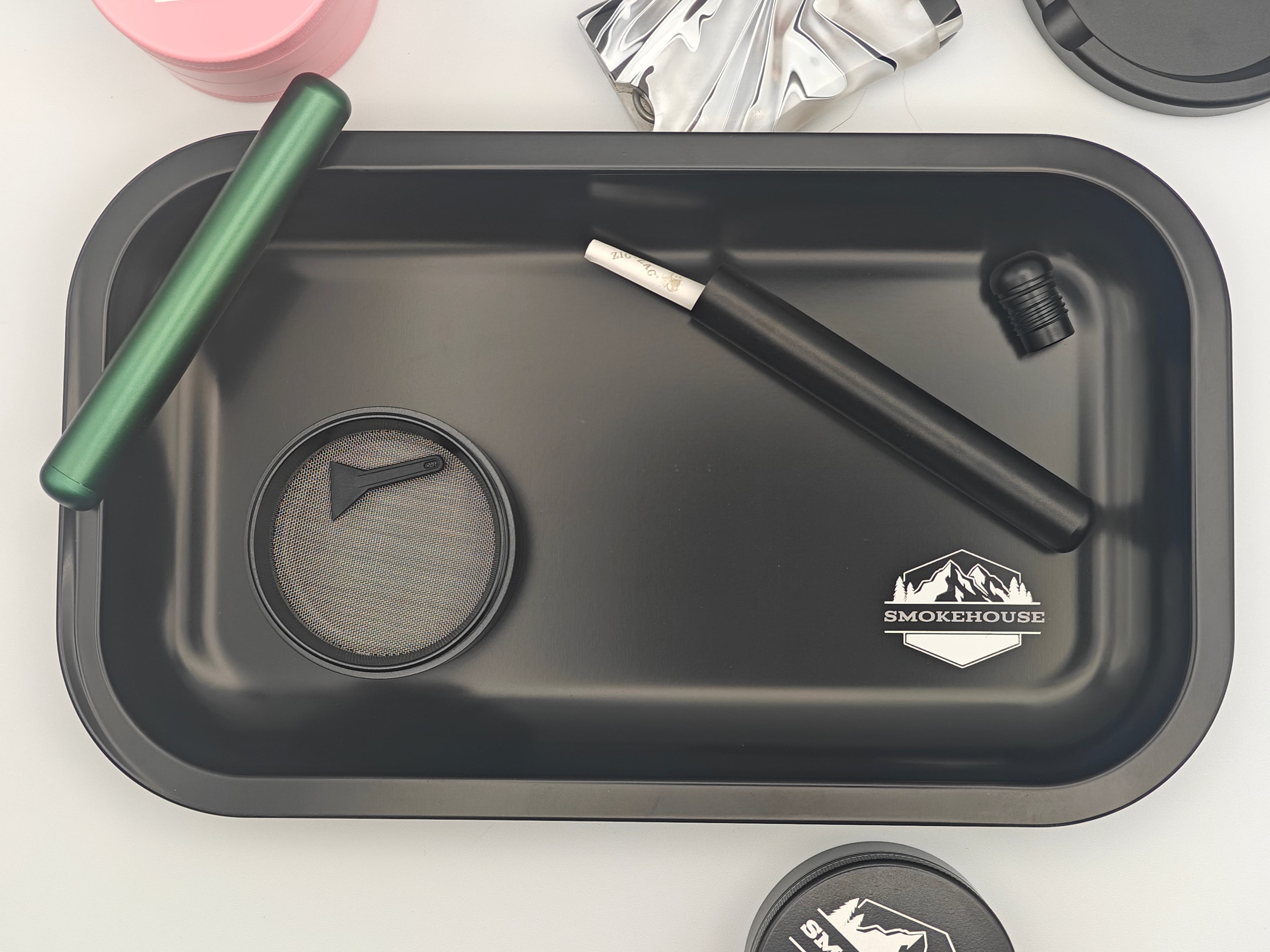 Matte Black Aluminum Metal Rolling Tray - 11x7" Medium Size - Personal Use Tray - SMOKEHOUSE