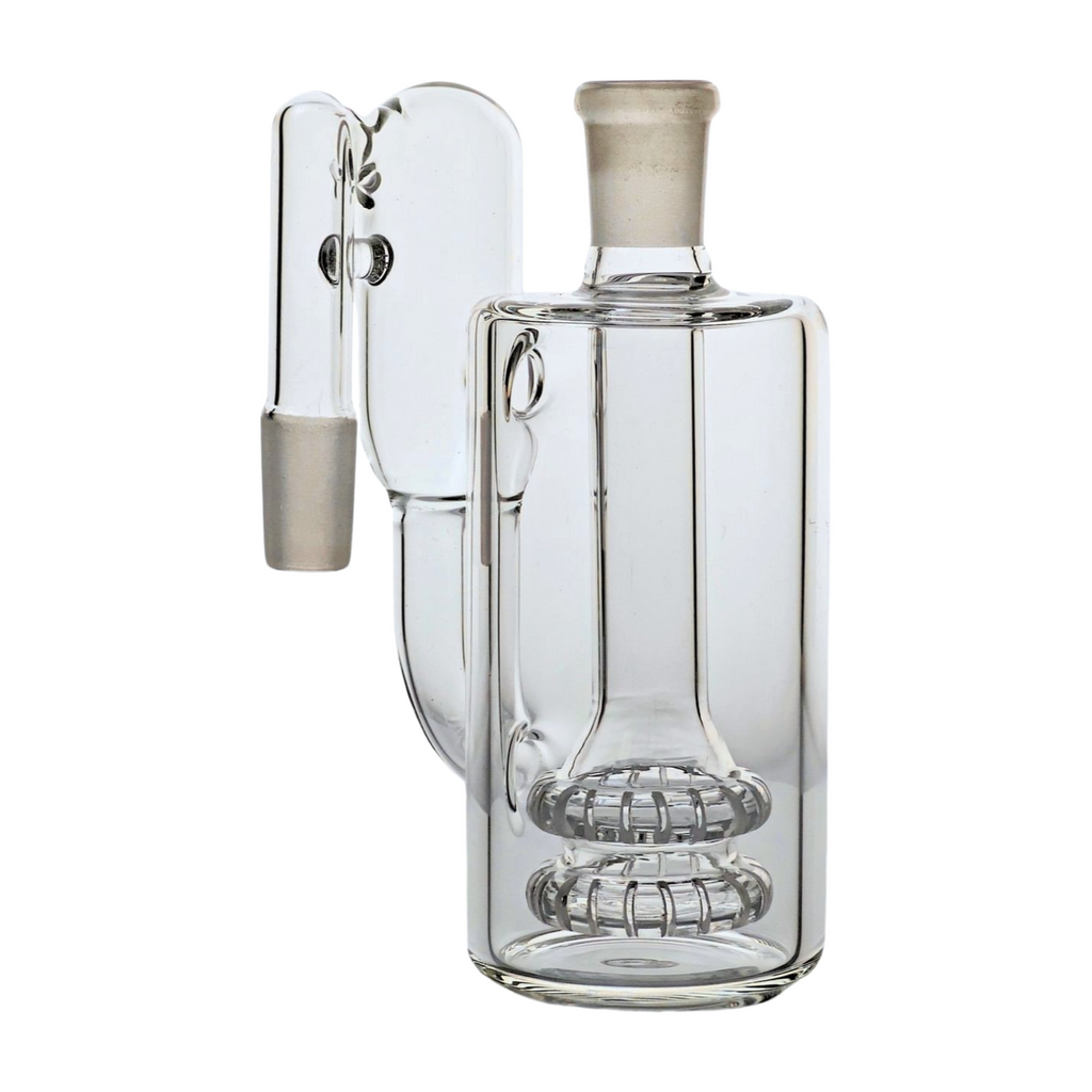 Drop Down Wet Ash Catcher, Recycling, Clear Thick Glass w/ Dual UFO Percolators - 90 degree, 14mm or 18mm Male & Female Joints