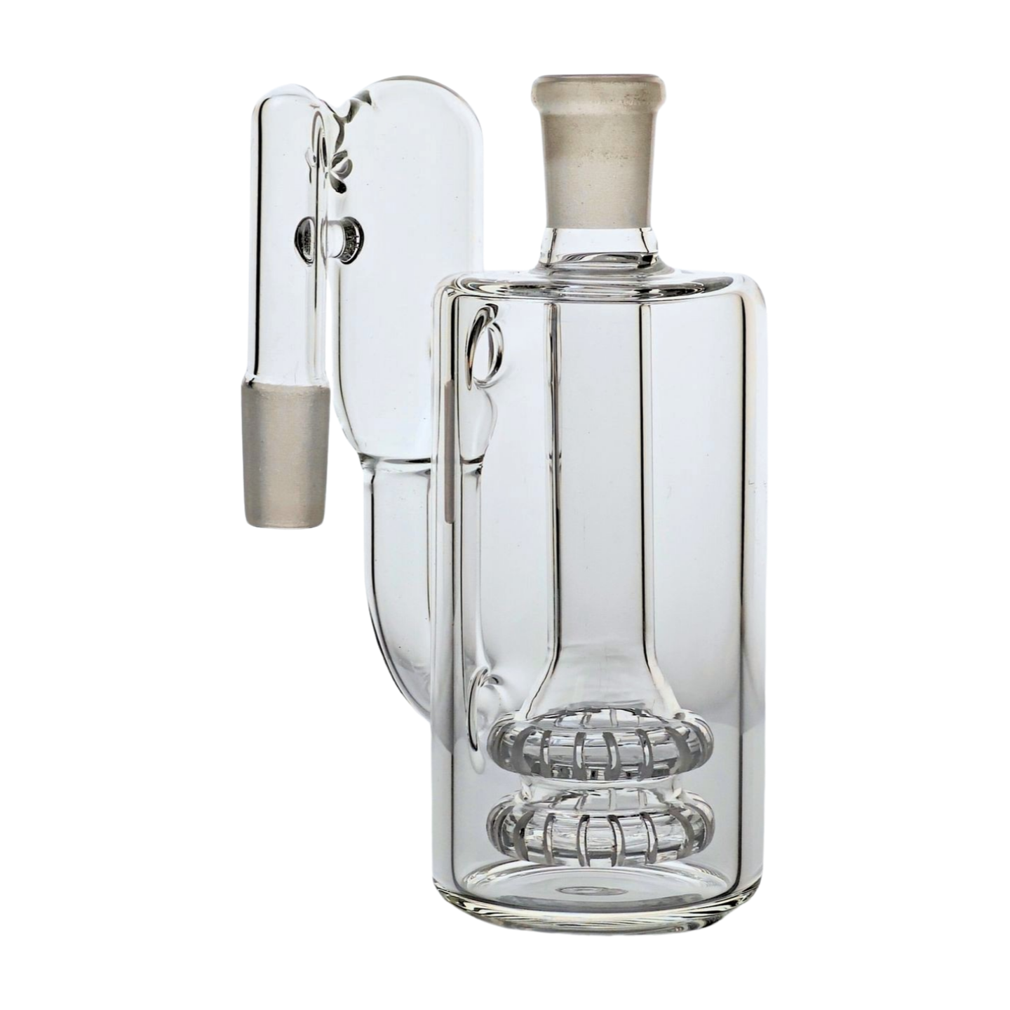 Drop Down Wet Ash Catcher, Recycling, Clear Thick Glass w/ Dual UFO Percolators - 90 degree, 14mm or 18mm Male & Female Joints