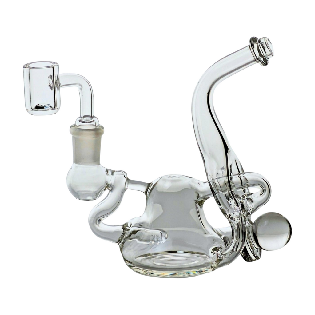 SKOVEN Glass Miniature Bent Goose Neck Recycler Dab Rig | 5.5" Inches Tall, Built in Diffuser