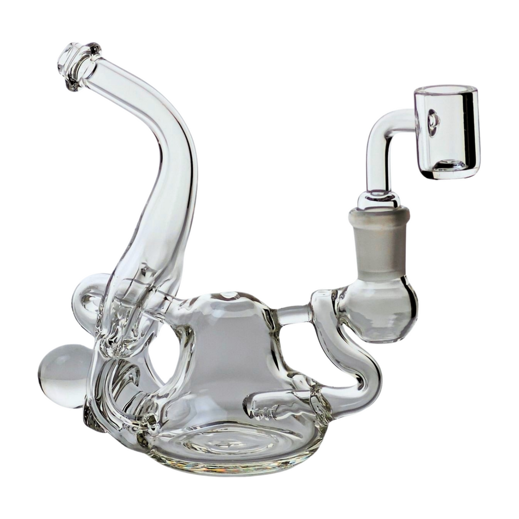 SKOVEN Glass Miniature Bent Goose Neck Recycler Dab Rig | 5.5" Inches Tall, Built in Diffuser