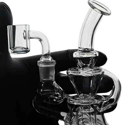 SKOVEN Glass Small Bent Neck Recycler Dab Rig | 7" Inches Tall, Built in Diffuser | From The 'Axis' Collection