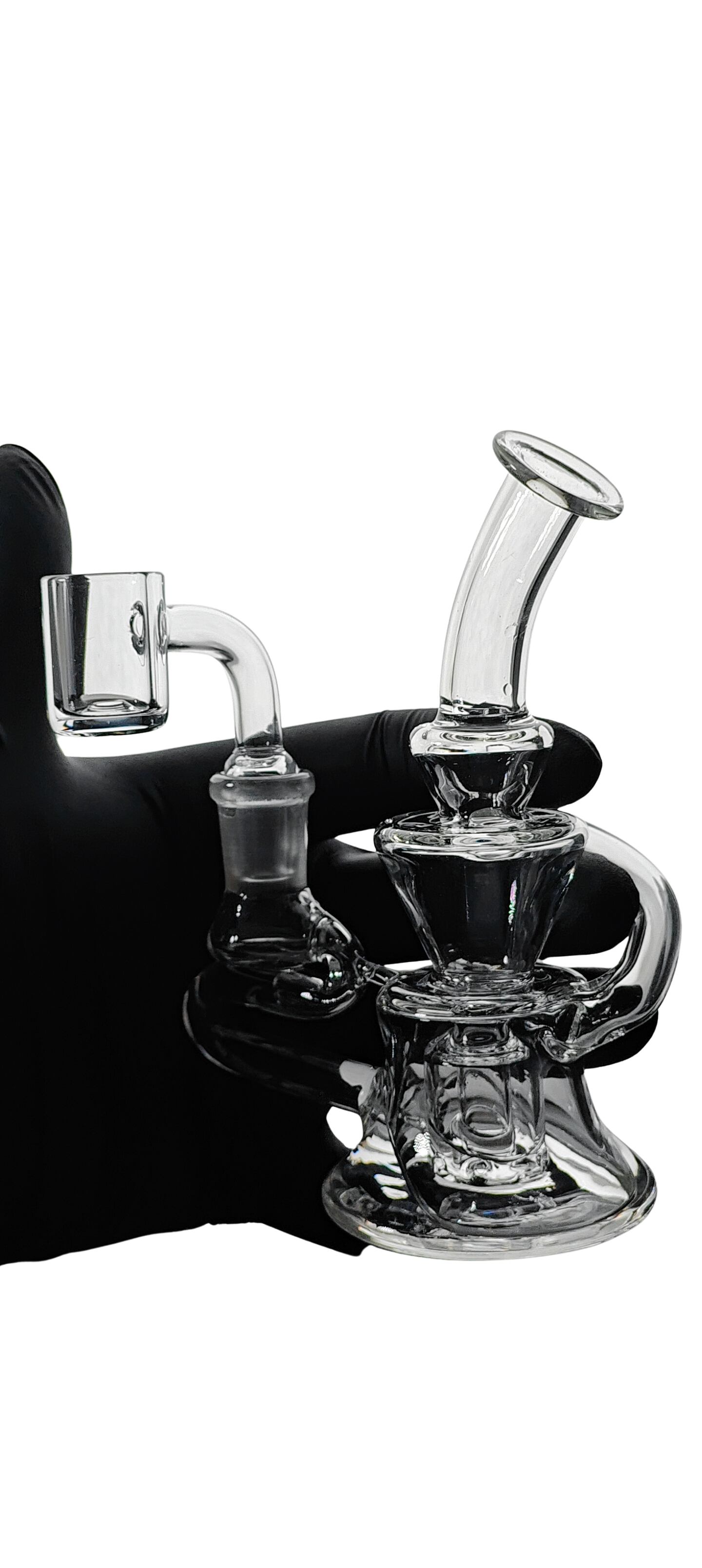 SKOVEN Glass Small Bent Neck Recycler Dab Rig | 7" Inches Tall, Built in Diffuser | From The 'Axis' Collection