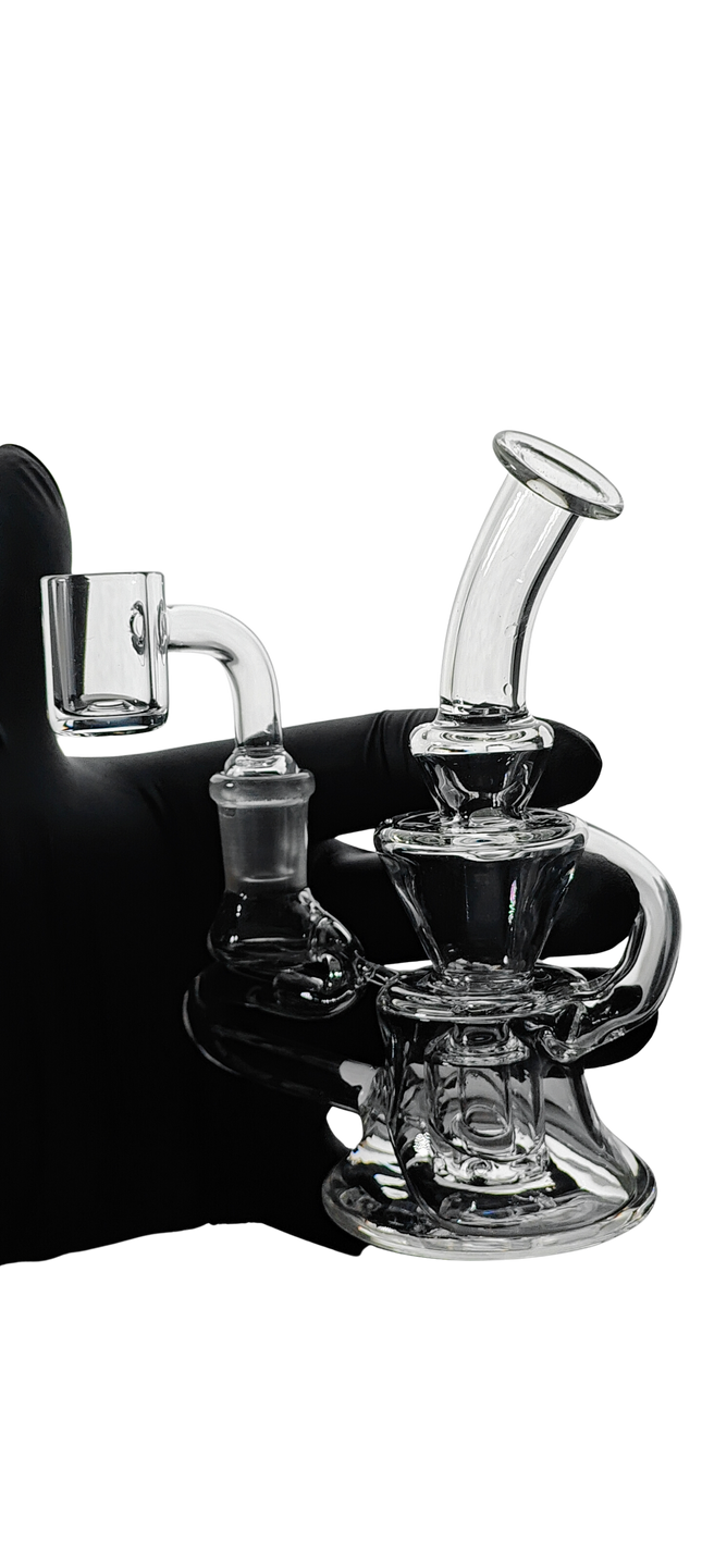 SKOVEN Glass Small Bent Neck Recycler Dab Rig | 7" Inches Tall, Built in Diffuser | From The 'Axis' Collection