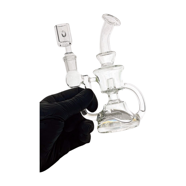 SKOVEN Glass Miniature Bent Neck Recycler Dab Rig | 5.5" Inches Tall, Built in Diffuser