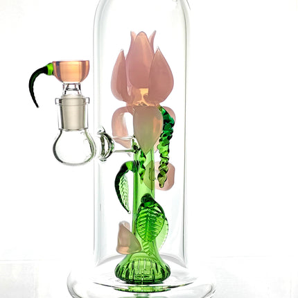 Rose Flower Bong Rig | 5mm Thick Glass, Showerhead Percolator | Available in Pink, Red, or Blue