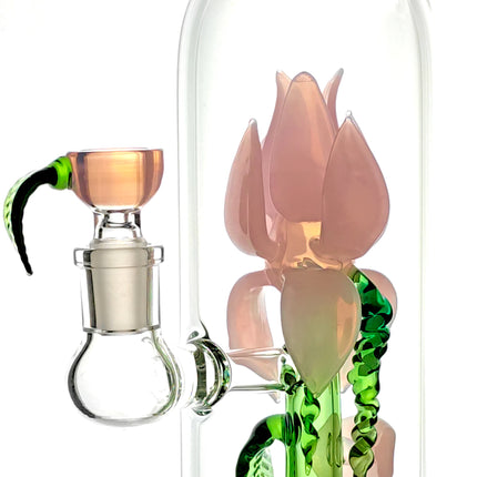 Rose Flower Bong Rig | 5mm Thick Glass, Showerhead Percolator | Available in Pink, Red, or Blue