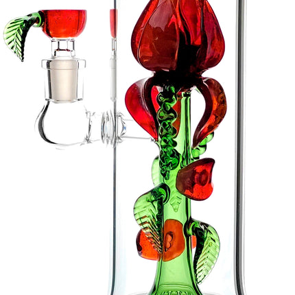 Rose Flower Bong Rig | 5mm Thick Glass, Showerhead Percolator | Available in Pink, Red, or Blue