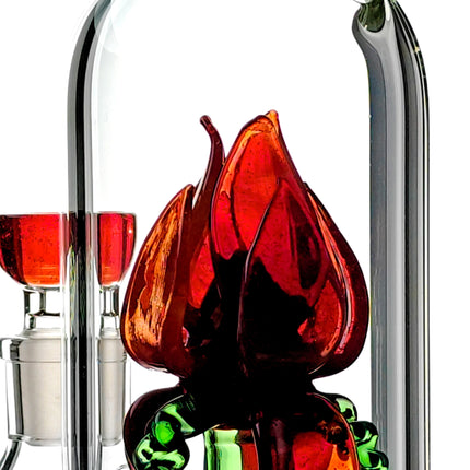 Rose Flower Bong Rig | 5mm Thick Glass, Showerhead Percolator | Available in Pink, Red, or Blue