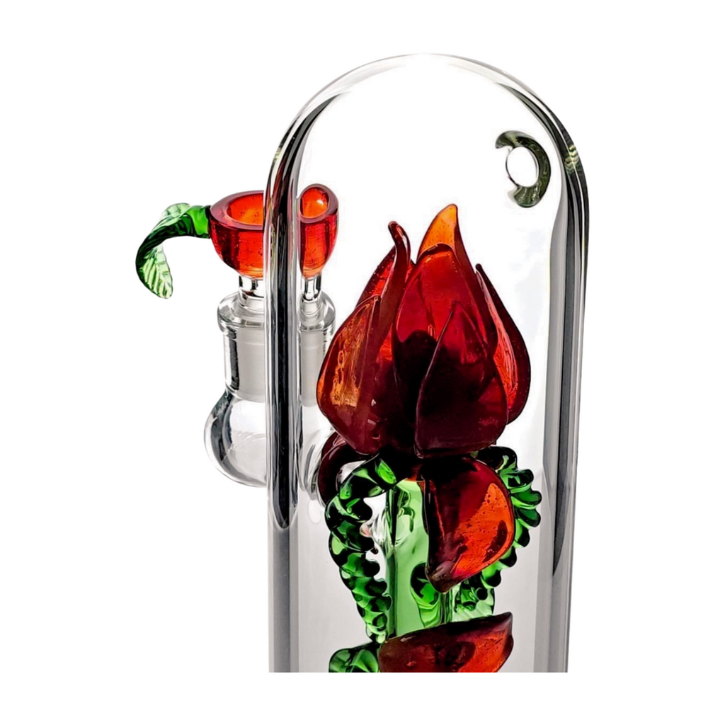 Rose Flower Bong Rig | 5mm Thick Glass, Showerhead Percolator | Available in Pink, Red, or Blue