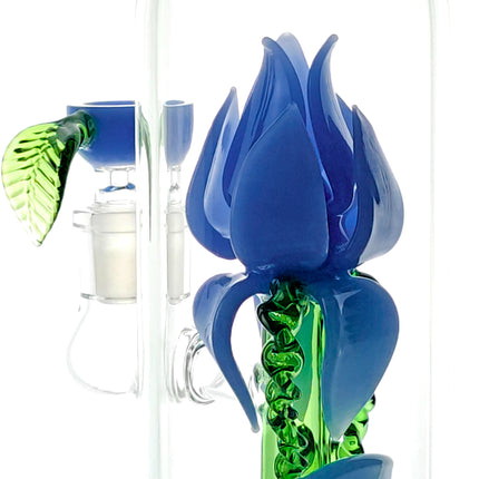 Rose Flower Bong Rig | 5mm Thick Glass, Showerhead Percolator | Available in Pink, Red, or Blue