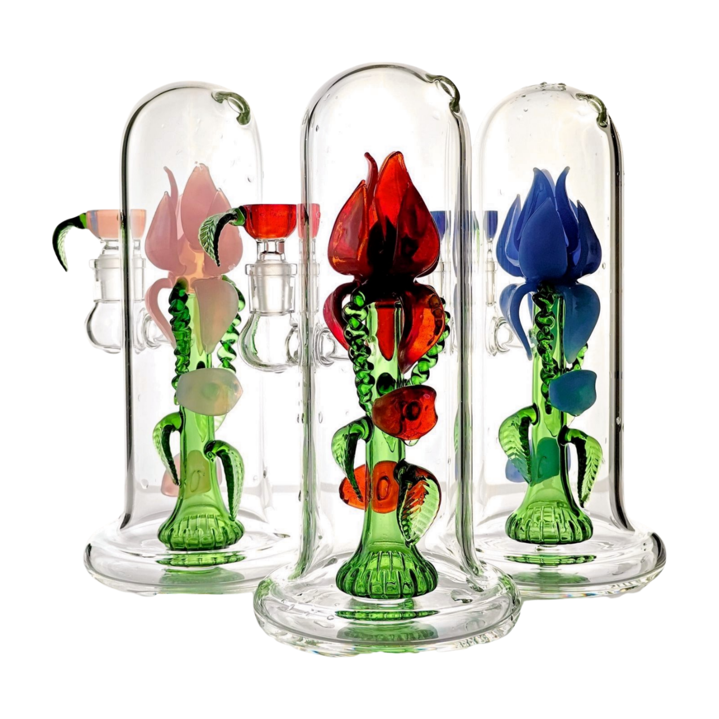Rose Flower Bong Rig | 5mm Thick Glass, Showerhead Percolator | Available in Pink, Red, or Blue