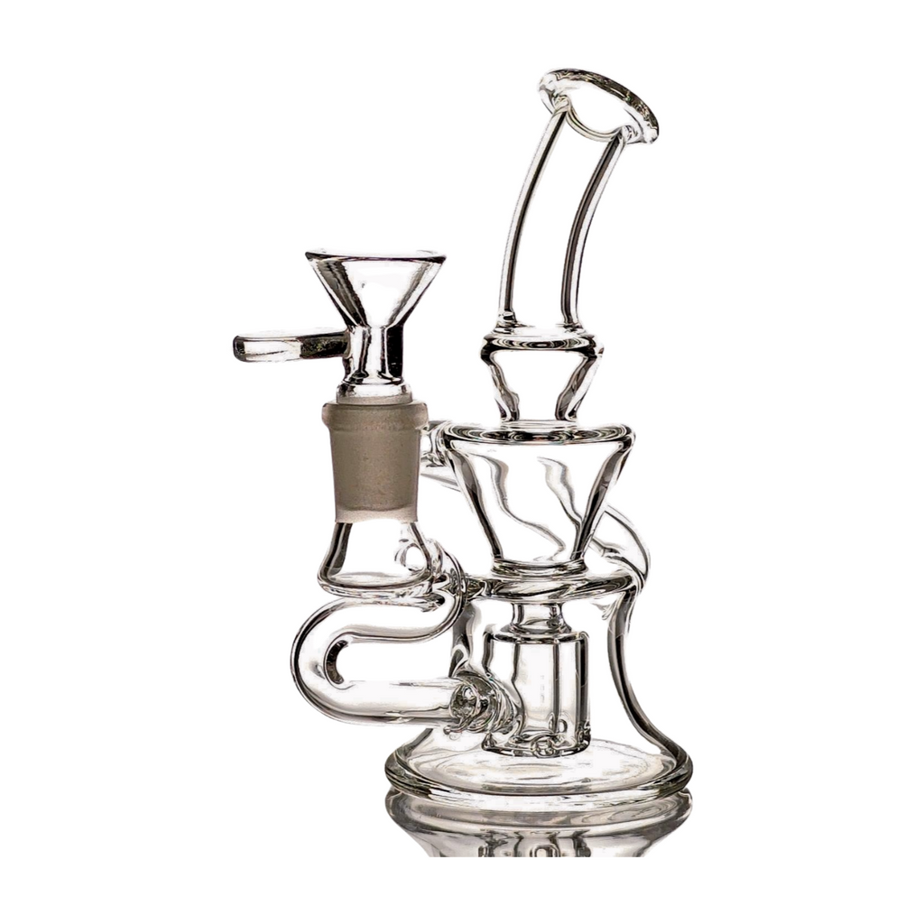 SKOVEN Glass Small Bent Neck Recycler Dab Rig | 7" Inches Tall, Built in Diffuser | From The 'Axis' Collection