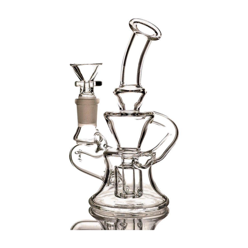 SKOVEN Glass Small Bent Neck Recycler Dab Rig | 7" Inches Tall, Built in Diffuser | From The 'Axis' Collection